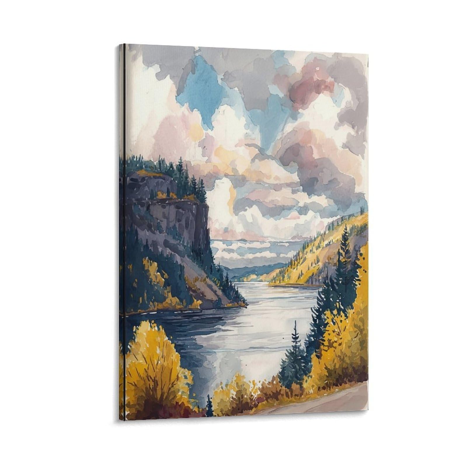 XWYMXZ Finger Lakes Watercolor Print Poster Tree 20x30inch(50x75cm) Vintage Watercolor Canvas Art