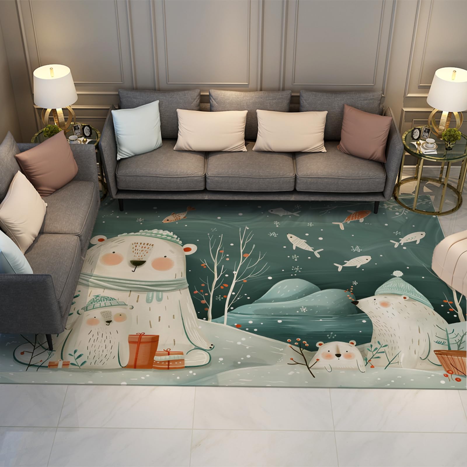 Tapis ours polaire pour chambre enfant : une douceur shaggy moderne de 150x180cm