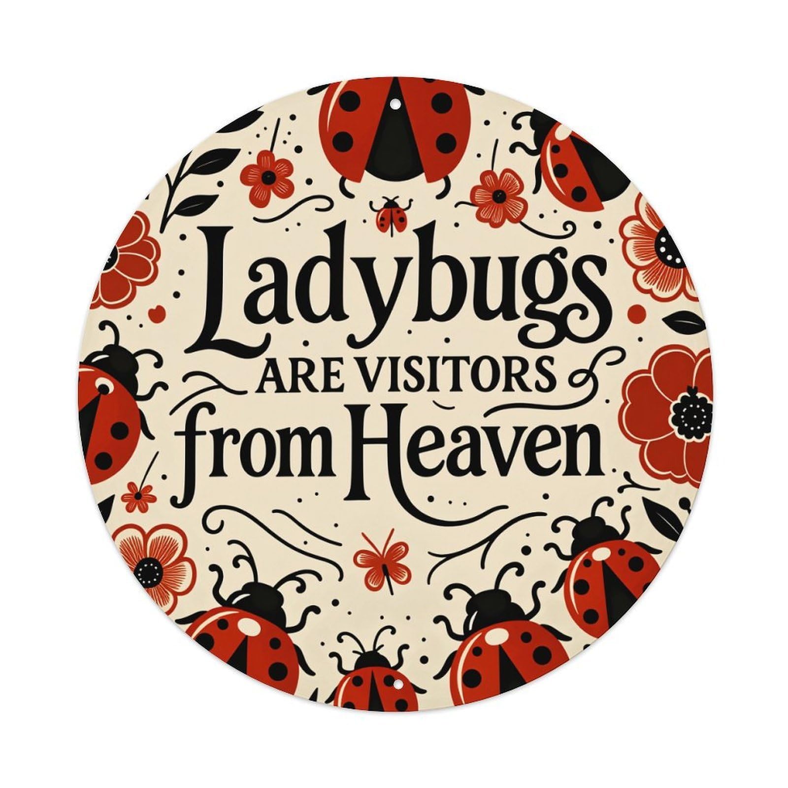 Ladybugs Flowers Leaves Dots Swirls Metal Tin Sign Vintage Garden Bedroom Cafe Bar Man Cave Home Wall Decor Metal Poster 8x8 inches