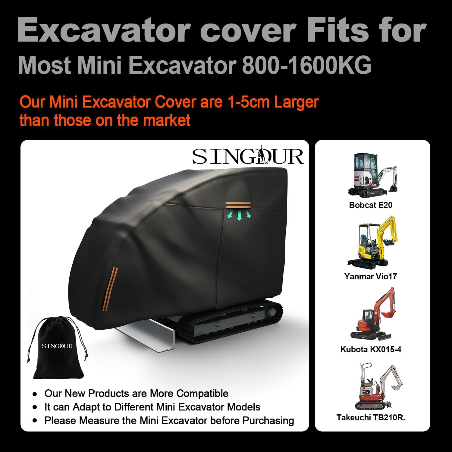 Mini Excavator Cover，Mini Excavator Covers Waterproof Heavy Duty for Bobcat/Kubota/John Deere 17 P/Takeuchi/Yanmar，600D Oxford Cloth, Dustproof, Universal Cover