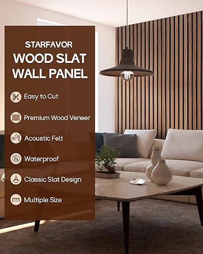 Miniatura 5 de Paneles acústicos de pared con listones de madera, 8 paneles de amortiguación de sonido de 23.62 x 11.22 pulgadas con acabado de madera natural,