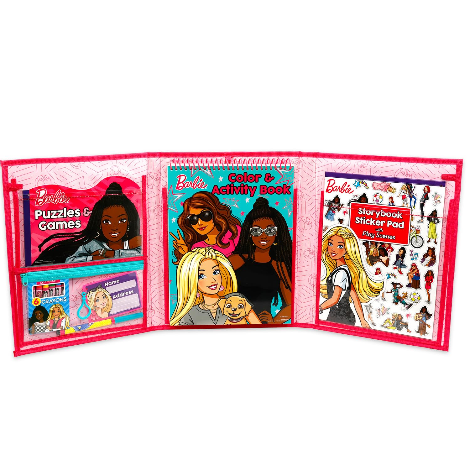 Barbie Ultimate Activity Set – Portfolio Portatile Con Libro Da Colorare, Adesivi, Puzzle, Giochi E 6 Pastelli, Custodia Tri-Fold, Regalo Per Bambine