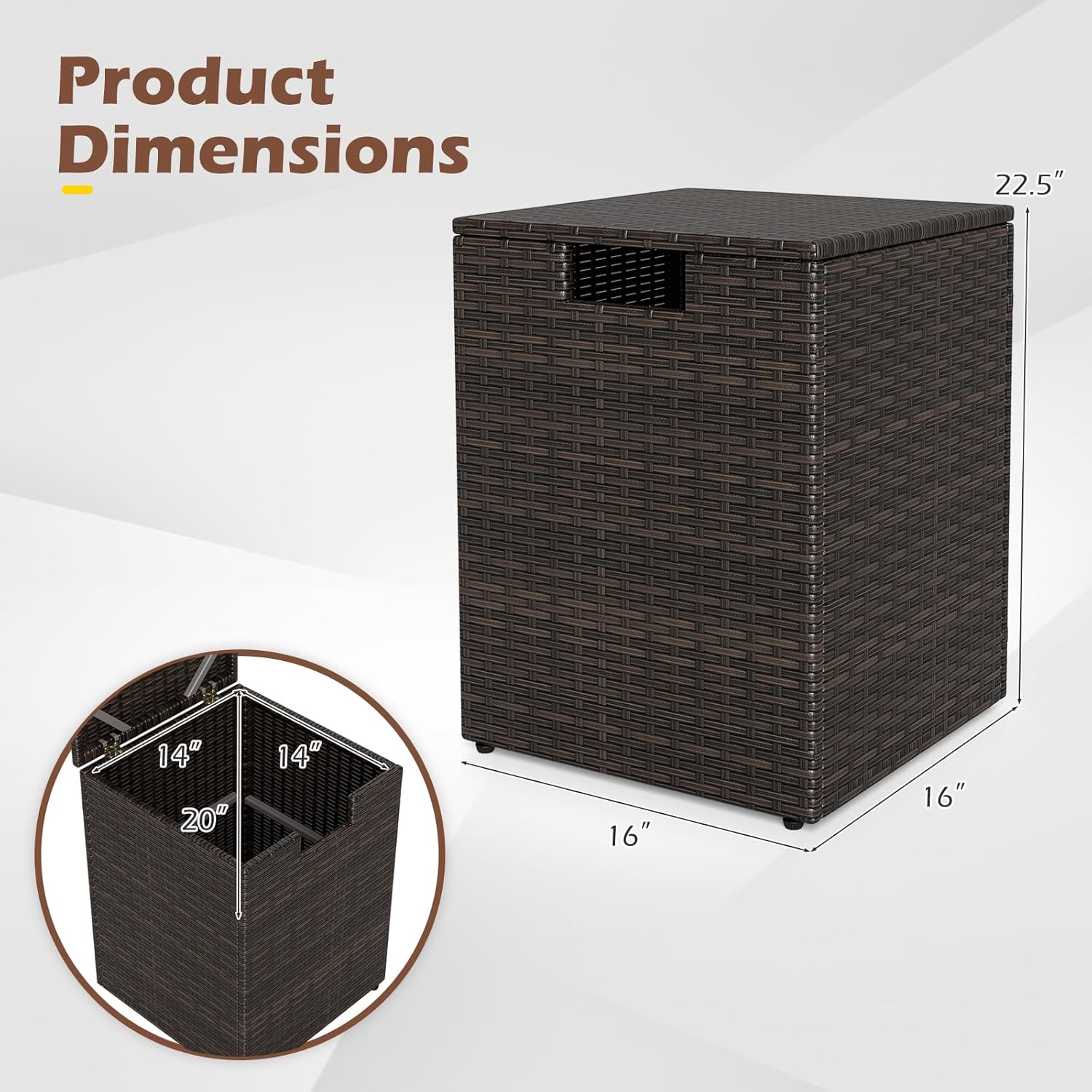 Tangkula Wicker Propane Tank Cover Table, 20 LB Gas Tank Holder Storage Box with Flip Lid & Adjustable Foot Pads, 16" Outdoor Rattan Hideaway Table for Gas Fire Pit, Grill, Griddle & Stove (Brown)