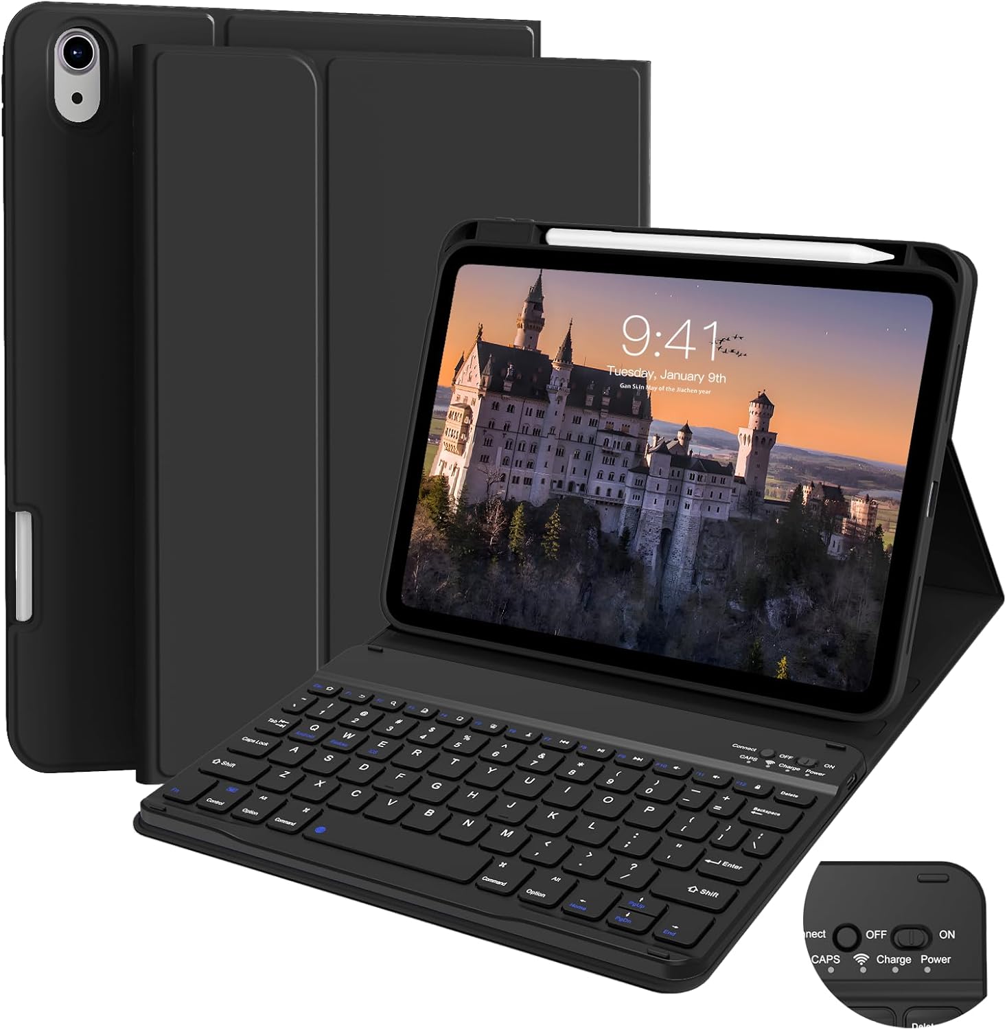 aoub for iPad (A16) 11th/10th Generation Case with Keyboard 2025/2022 - Detachable Wireless Keyboard, Folio Cover with Pencil Holder for iPad 11 inch / 10.9 inch, Black