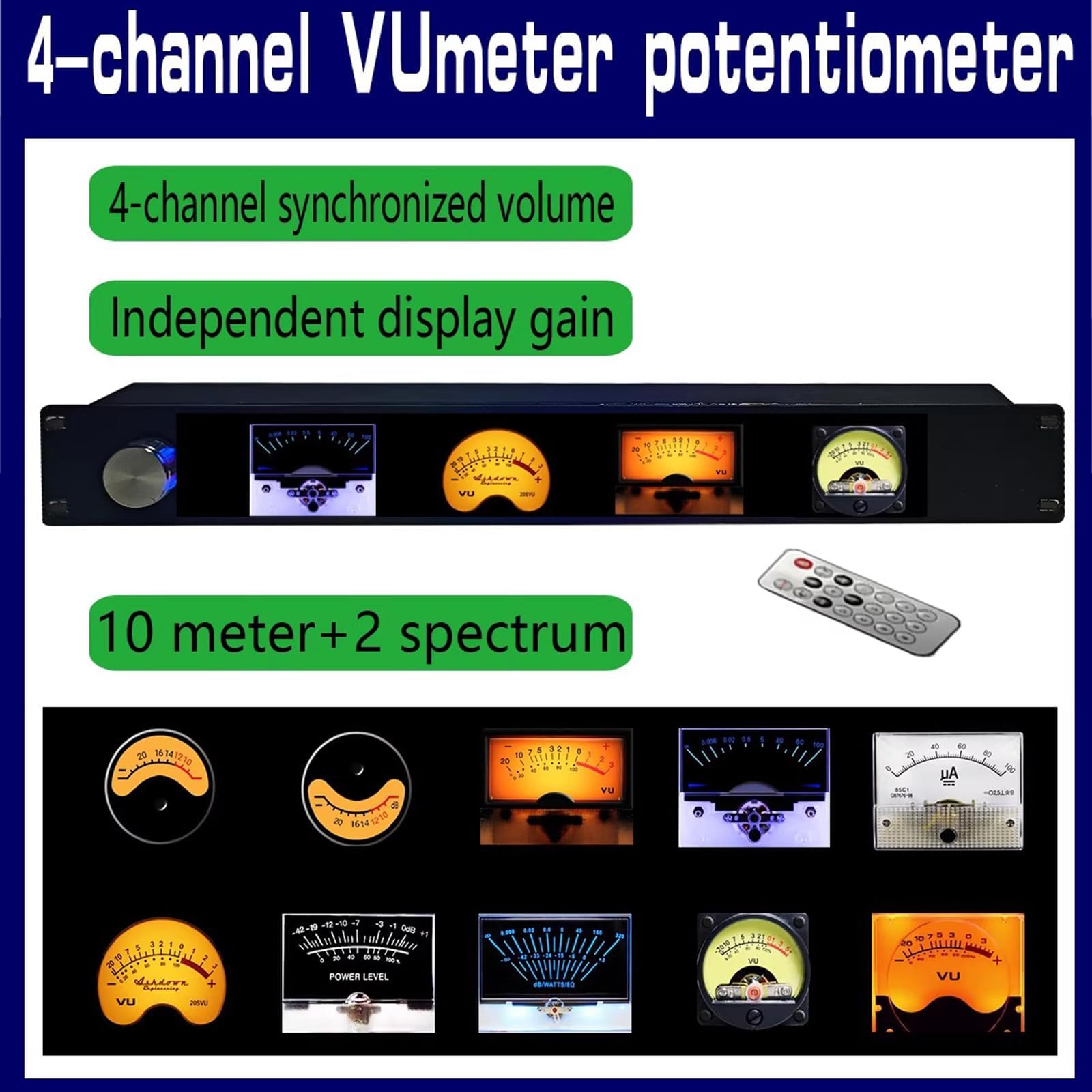 Misuratore VU a 4 Canali, Analizzatore Di Spettro Audio, Con Ingressi E Uscite RCA, 10 Modalità Di Visualizzazione, Luminosità E Guadagno Regolabili, Per Studi Musicali, Home Theater E Palcoscenici