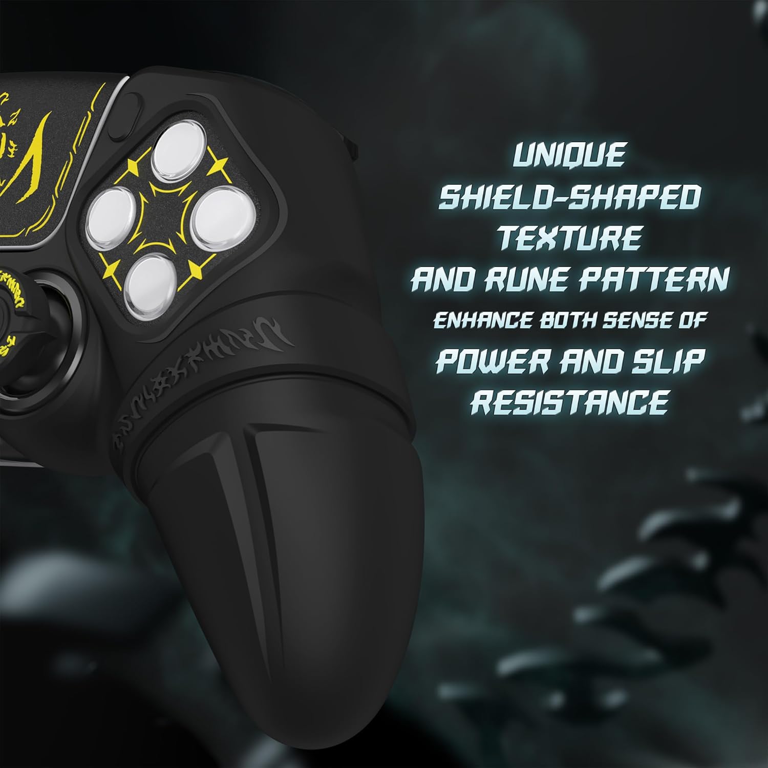 PlayVital 2 Pack Runes Edition Silicone Cover Skin for ps5 Controller with Thumb Grips & Touchpad Skin & D-pad Area Sticker, Anti-slip Controller Grip Case Compatible with ps5 Charging Dock- Black - Image 4