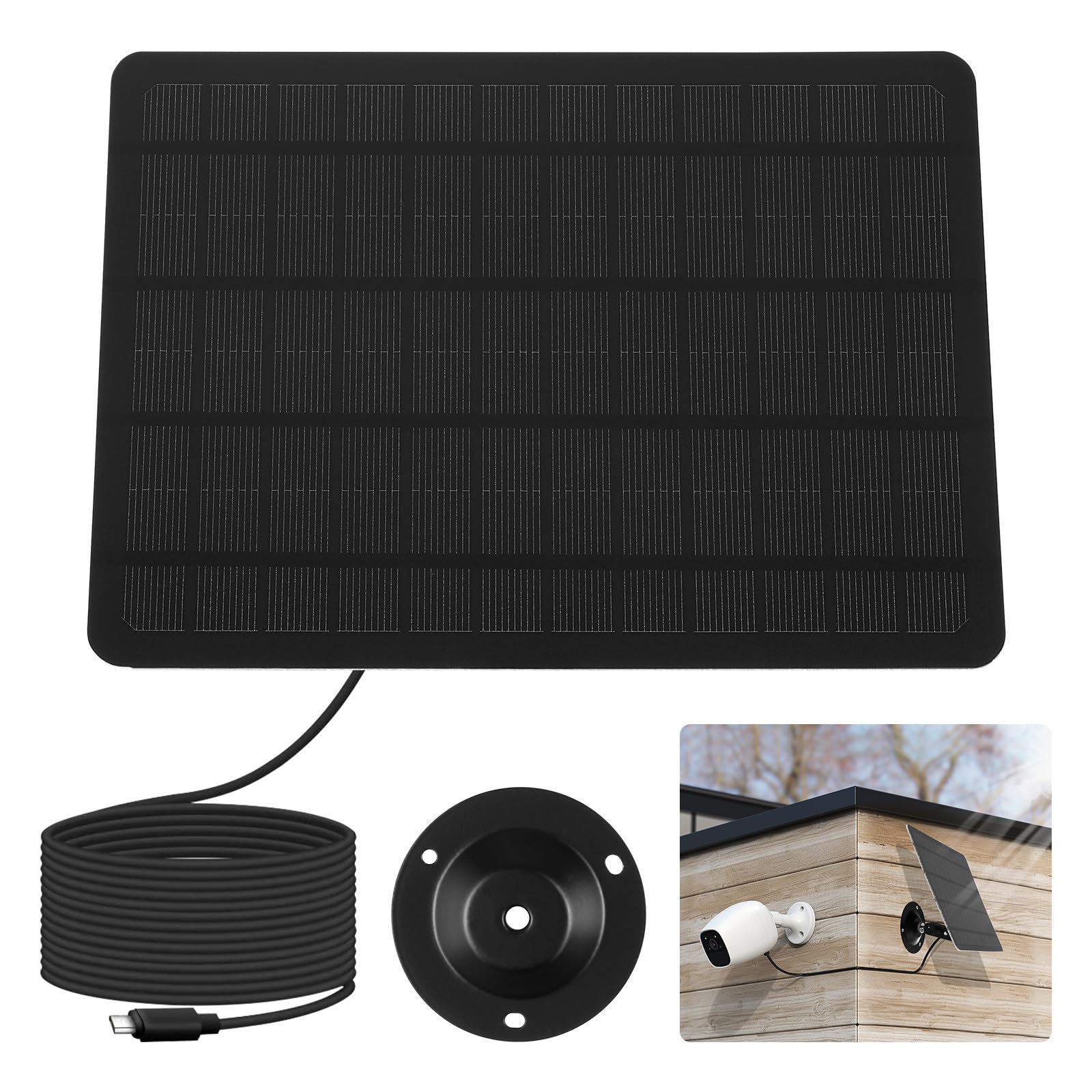 Veemoon Panneau Solaire Monocristallin Support de Montage 360 Degrés 20w Étanche pour Caméra de Surveillance Extérieure et Appareils à Faible Consommation
