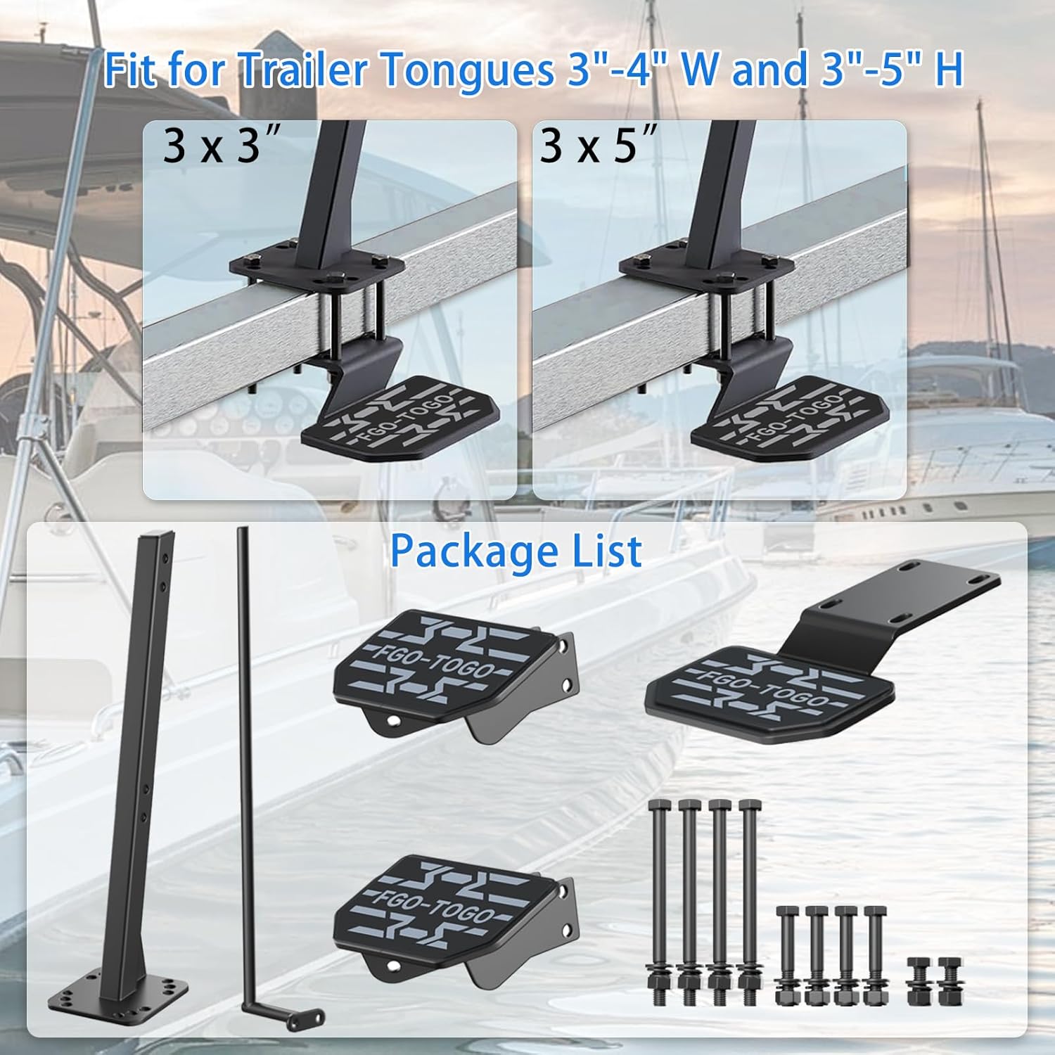 Heavy Duty Boat Trailer Steps with Handle,3 Steps Boat Ladder for Boat Trailer Tongue Steps,450Lbs Capacity,Non-Slip Mats,Thicken Universal Anti-Rust Boat Step fit for Bass Pontoon Boats