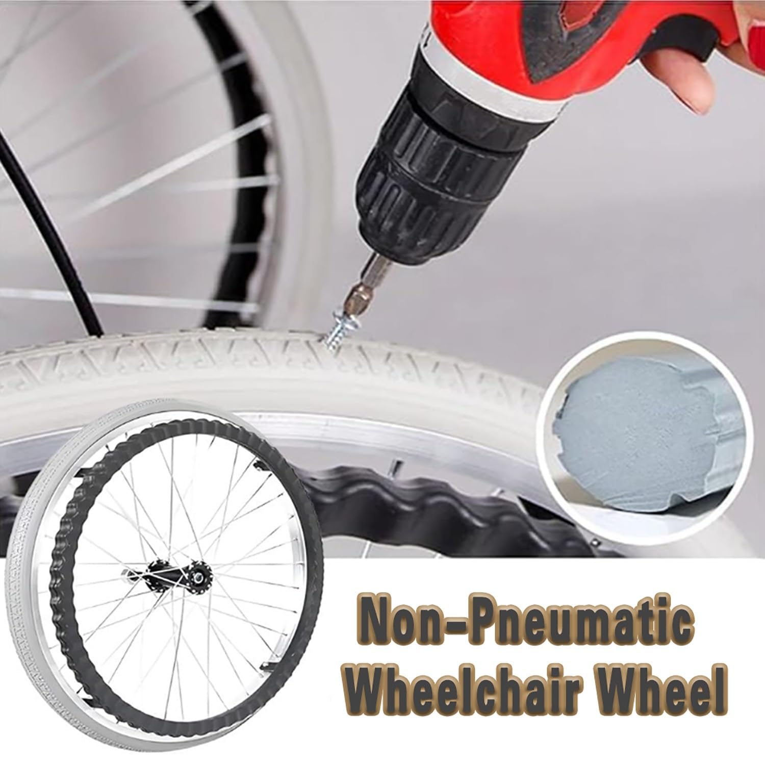 Hinterräder für Rollstuhl, 24 Zoll Verschleißfester Nicht-pneumatisch Solide Räder, Ersatzrad für Gehhilfen, Ersatz Reifen Zubehör für Rollstühle(Gray,22in-1PCS)