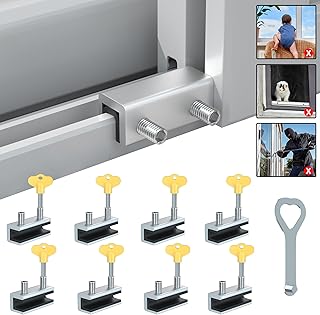 RELIANCER 8 Sets Sliding Window Locks,Aluminum Security Door Window Stoppers,Adjustable Safty Windows Lock for Horizontal & Vertical Fenster Doors,Child Proof Slider Windows Blocker for Home Safety