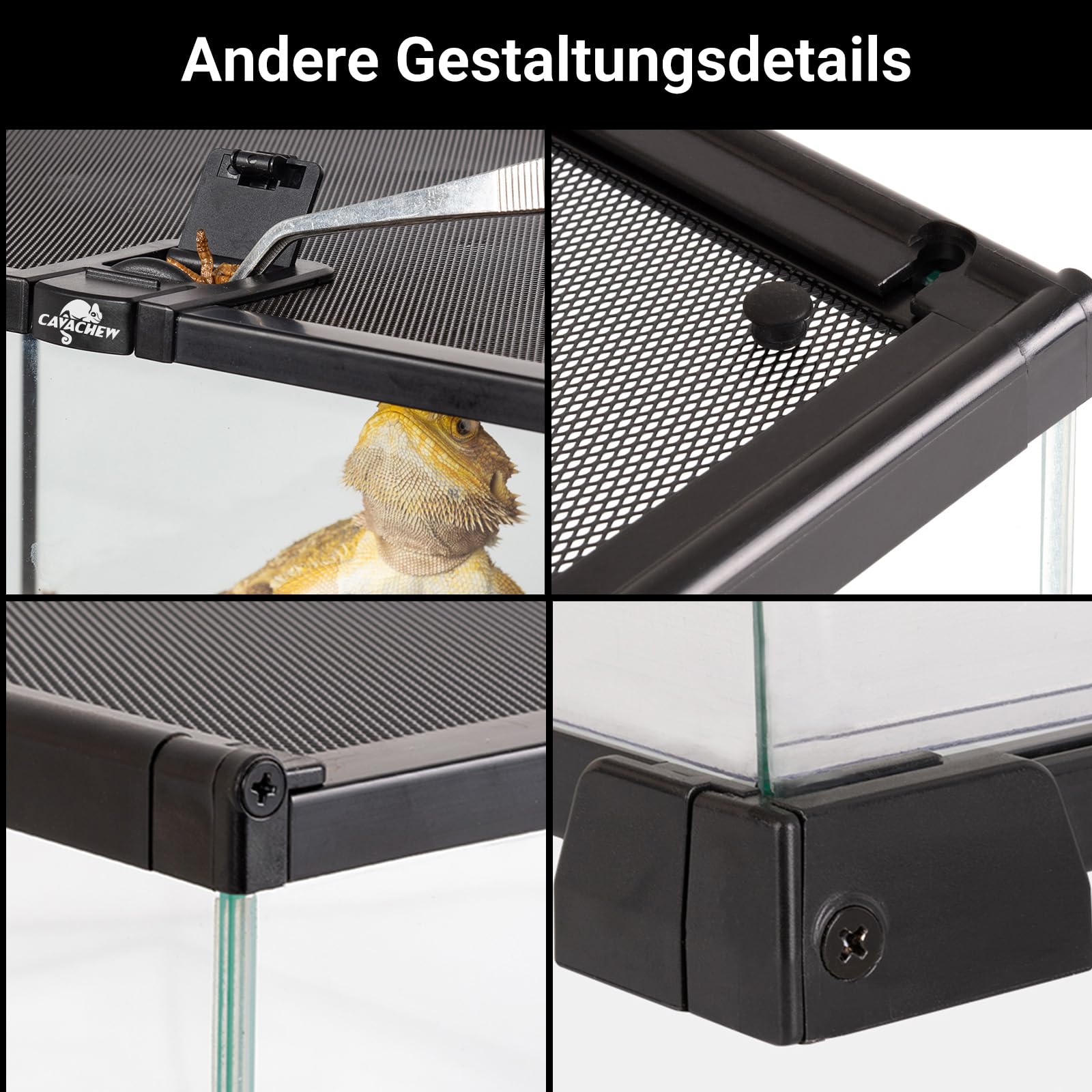 Terrarien für Reptilien & Amphibien, Terrarium 50 x 30 x 20 cm, Terrarium Glas für Schildkröten, Bartagame, Schlange, Gecko, Obere Masche Belüftung, 360°Betrachtung