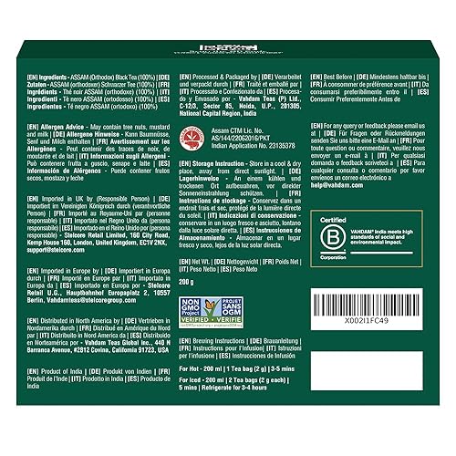 Miniatura 9 de VAHDAM - Bolsas de té negro Assam (100 unidades) con alto contenido de cafeína, sin gluten, bolsas de té de hojas sueltas enteras  Fuertes, robustas