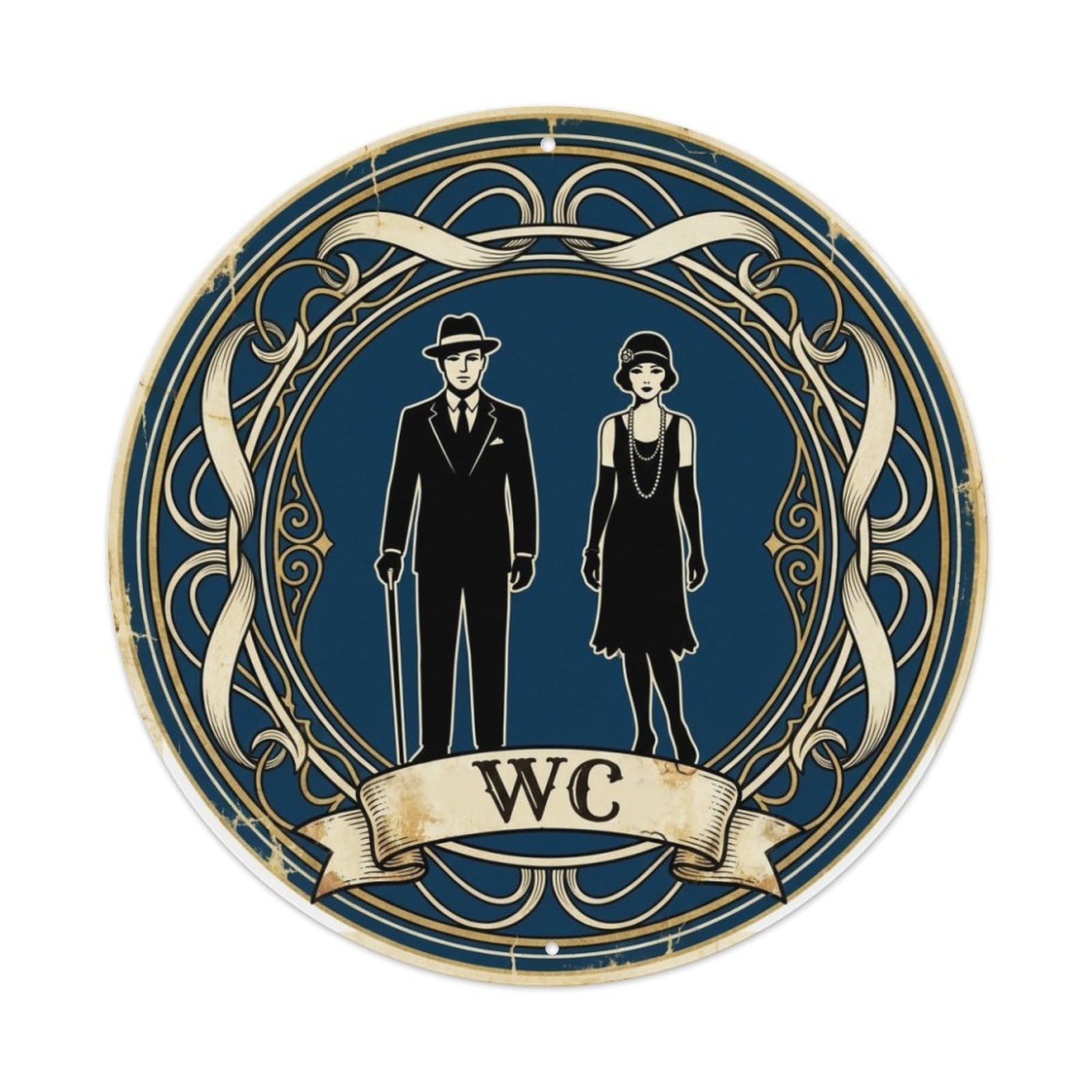 WC Art Deco Restroom Sign Ladies Gents Metal Tin Sign
