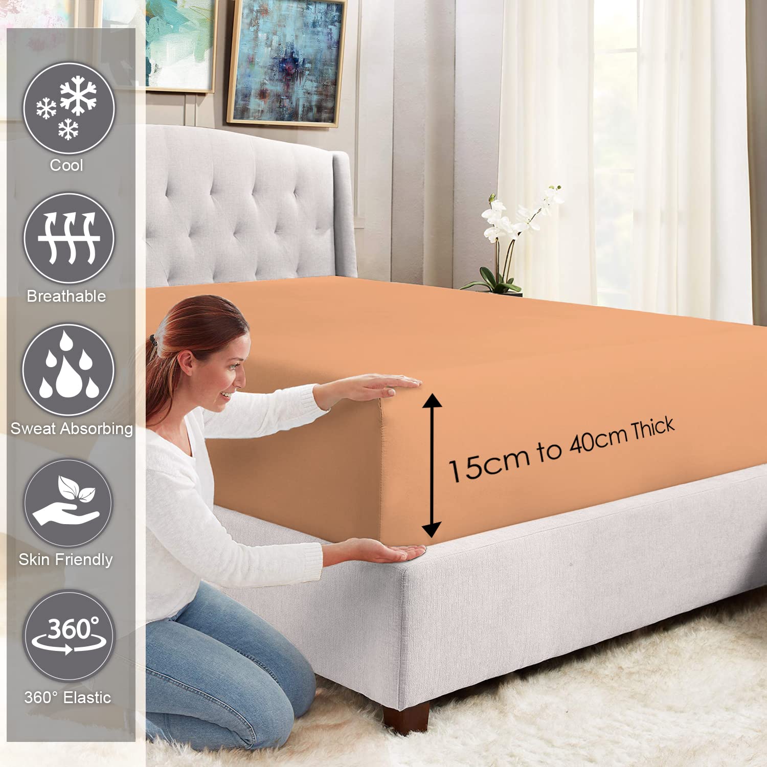 Pizuna 100% Cotton Small Double Fitted Sheet Dusty Coral - Image 2