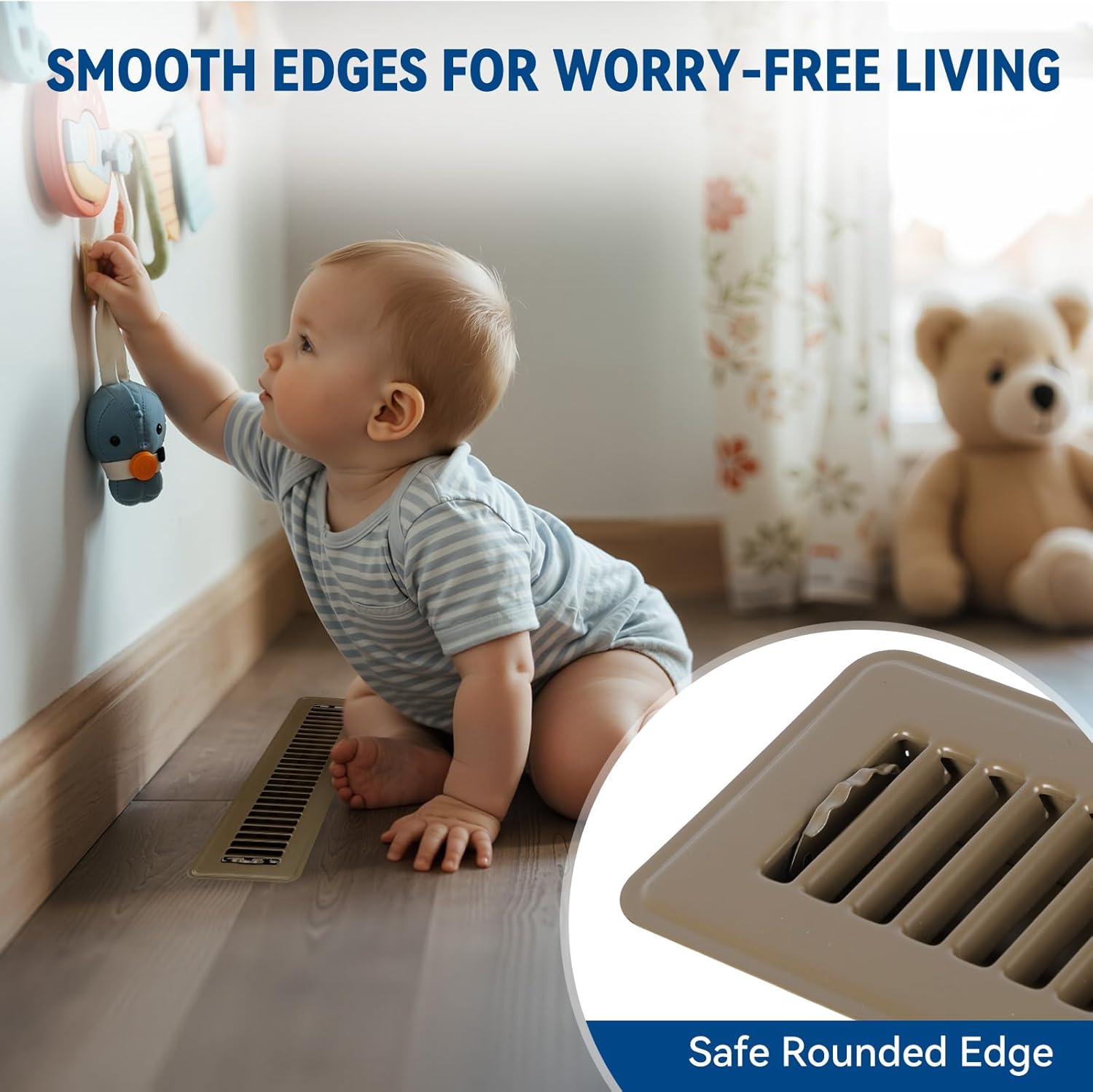 2" x 14" Floor Register Vent Covers 4-Pack, Walkable Powder-Coated Metal Vent Covers with Adjustable Airflow, Curved Safe Edges for Floor/Wall, Brown