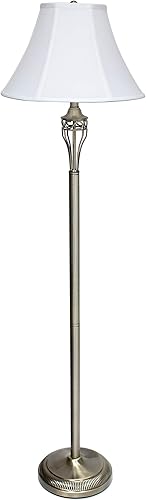 Miniatura 5 de Elegant Designs LC1001-ABS - Juego de tres lámparas de latón antiguo (2 lámparas de mesa, 1 lámpara de pie) con pantallas blancas en forma de