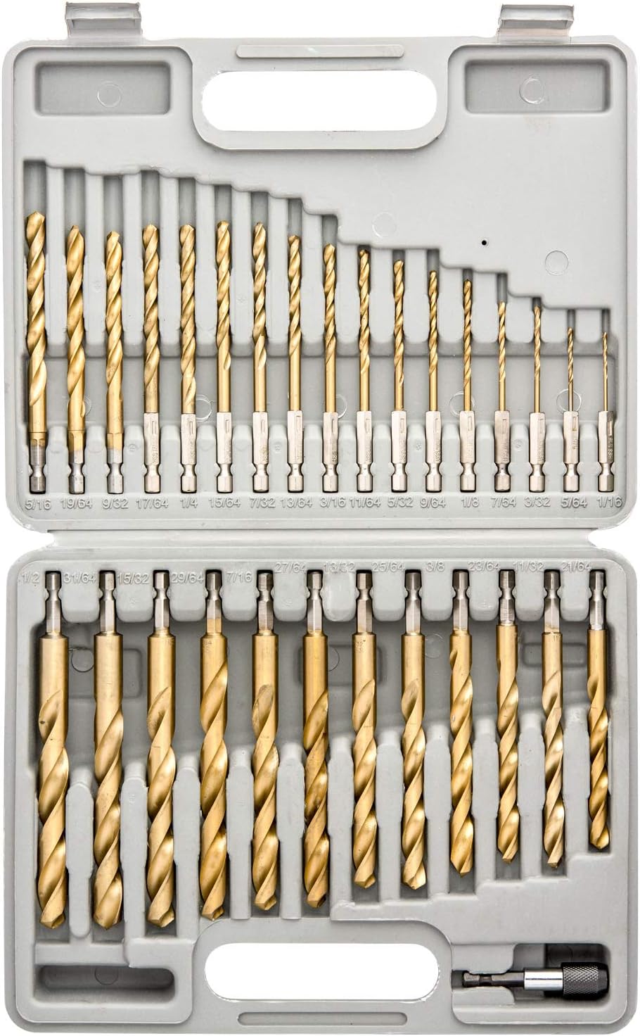 Tooluxe10055L Titanium Coated Hex Shank Drill Bit Set, 30 Piece | Quick Change Design | 1/16" - 1/2"