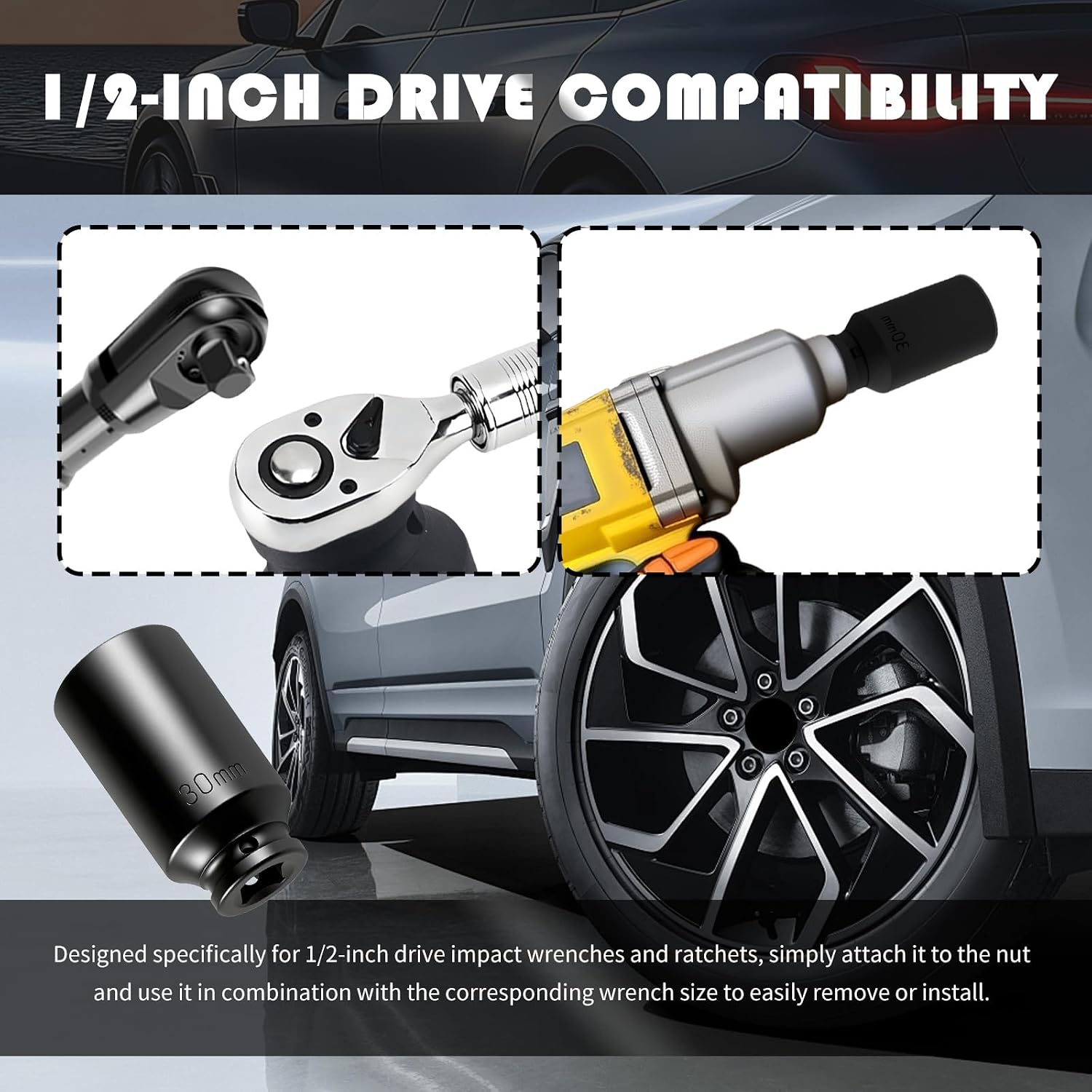 30 mm Socket 1/2 Drive,High Torque 30mm 12 Point Axle Nut Socket for Dismantling Axle Nut & Hub Lock Nuts,Professional Impact Sockets Automotive Tools for Impact Ratchet Wrench