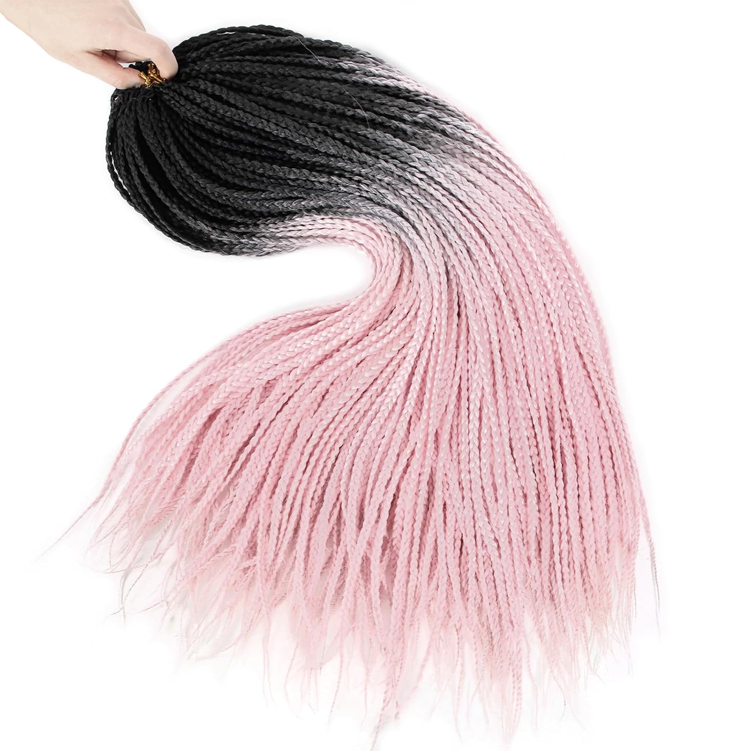 6 Packs Box Braids 22Inch Pre-looped Synthetic Braiding Hair - Crochet Box Braids for Black Women (1B/Pink, 22inch)