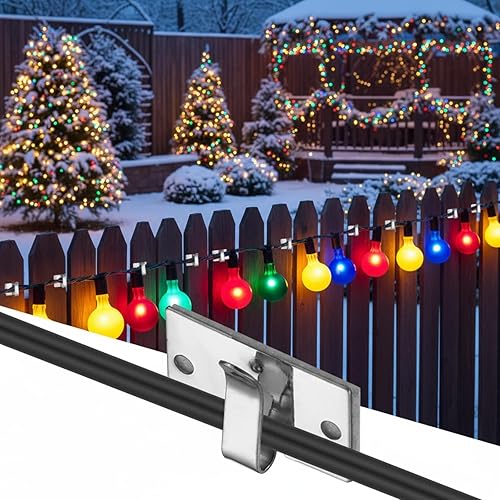 Blulu Clips de Navidad para tiras de luces al aire libre, clips de cable de metal con soporte adhesivo para cables, ganchos de metal para colgar