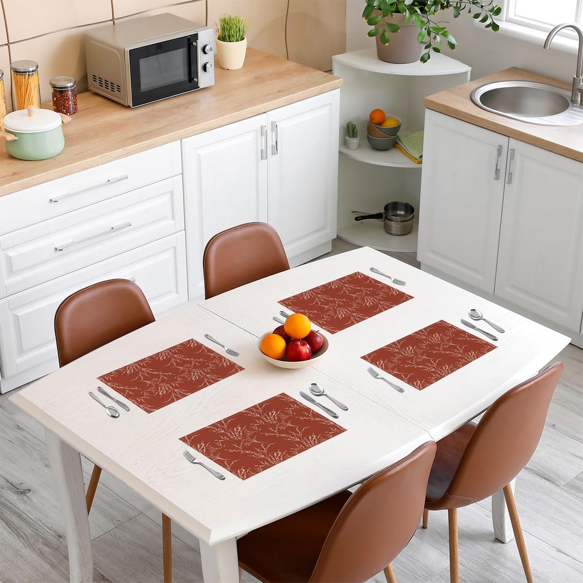 Terracotta Branches Table Place Mats Set 45X30cm Flower Plum Blossom Placemats Set of 4 Decor Leaf Placemat for Kitchen Dining Table Decor Indoor Outdoor - Image 3