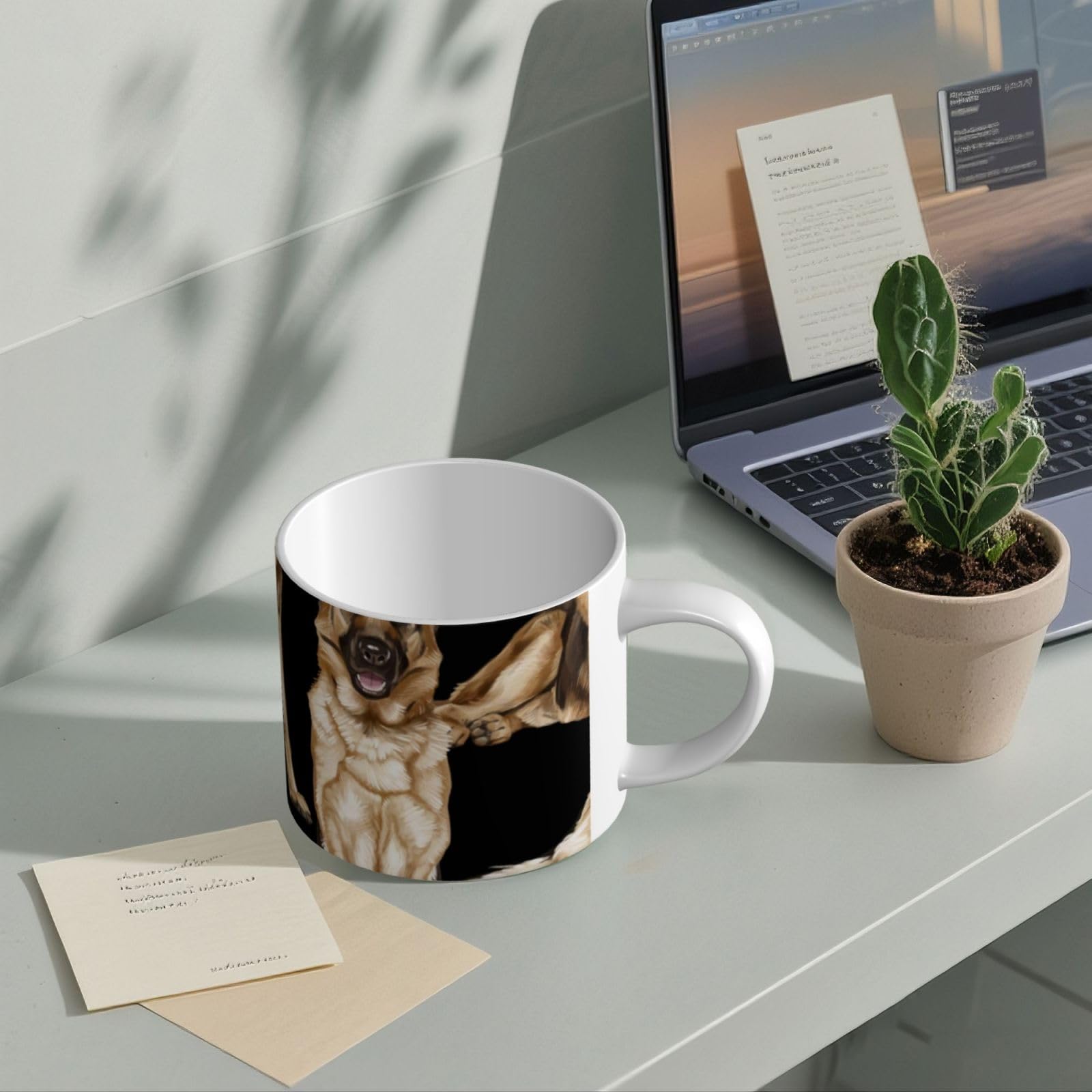 Kubki ceramiczne o dużej pojemności z nadrukiem owczarka niemieckiego polecany kubek do kawy