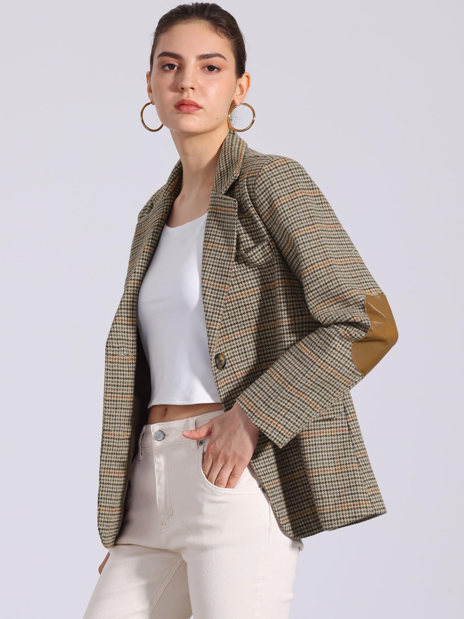 Allegra K Donna Giacca Blazer Formale da Lavoro con Bottoni sul Risvolto Scozzese con Intaglio Scozzese