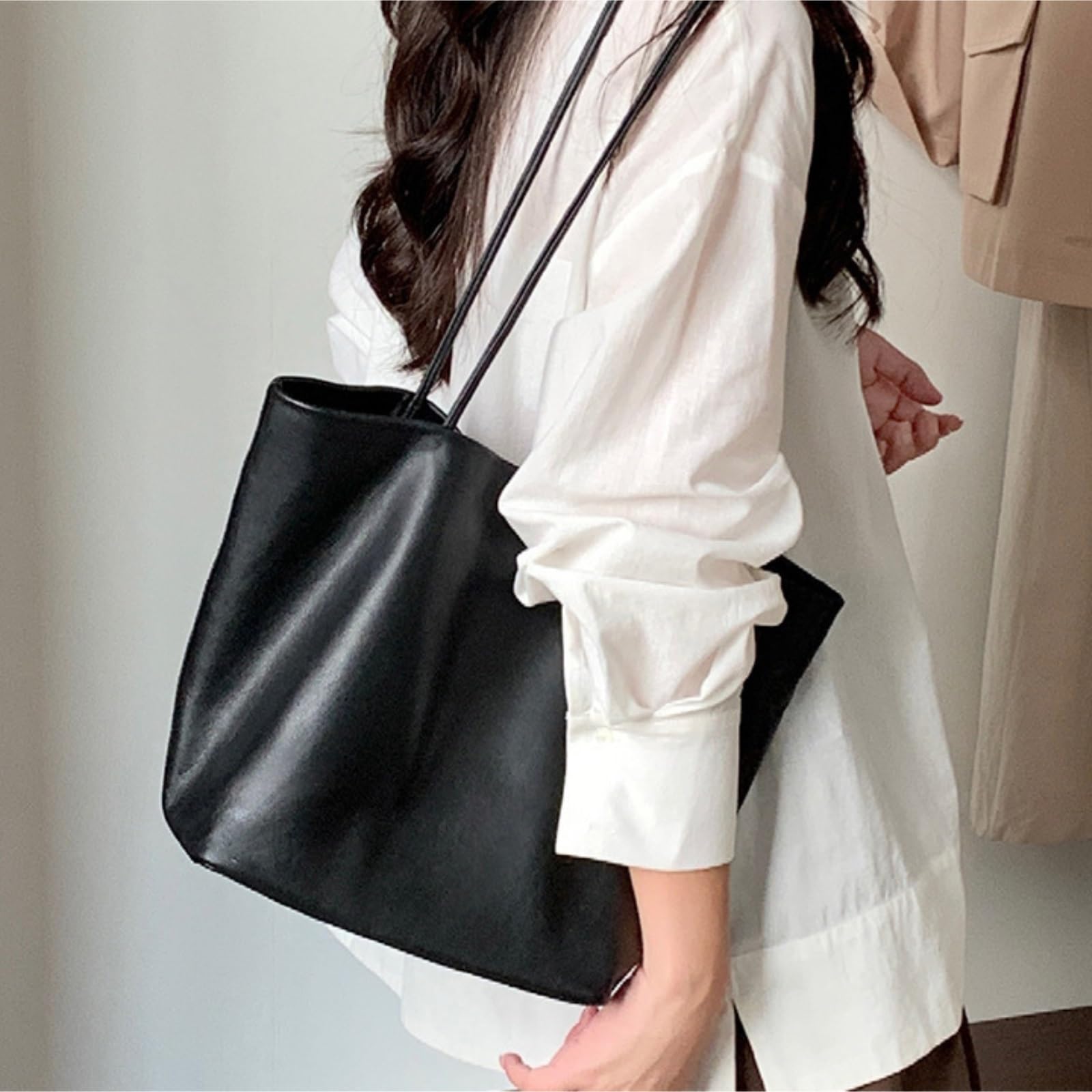 Torebka Slouchy Skórzana Torebka Z Zapięciem Magnetycznym, Uniwersalna I Pojemna Torba Podróżna(Black)