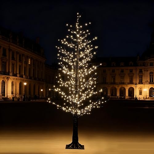 Árbol de abedul iluminado negro de 5 pies con 800 luces cálidas, árbol de Navidad preiluminado con luces parpadeantes, árbol de abedul LED para