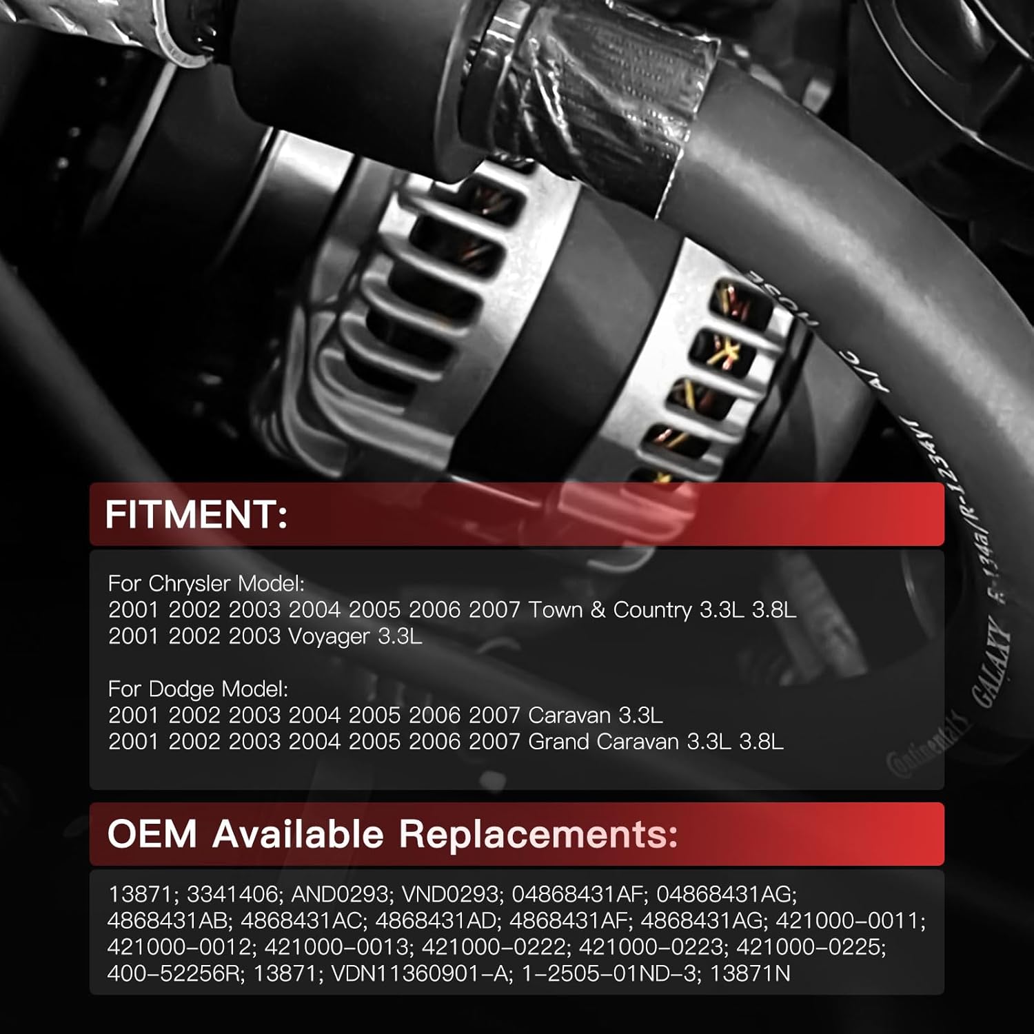 140Amp High Output Alternator Replacement for Dodge Grand Caravan for Chrysler Town & Country 2001-2007 3.3L 3.8L, Compatible with OEM 13871 AND0293 13871N