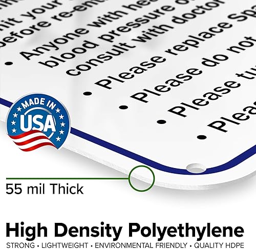 Vista 26 de Letrero de reglas de seguridad para bañera de hidromasaje, 10 x 14 pulgadas, libre de óxido, aluminio 040, resistente a la decoloración, fabricado