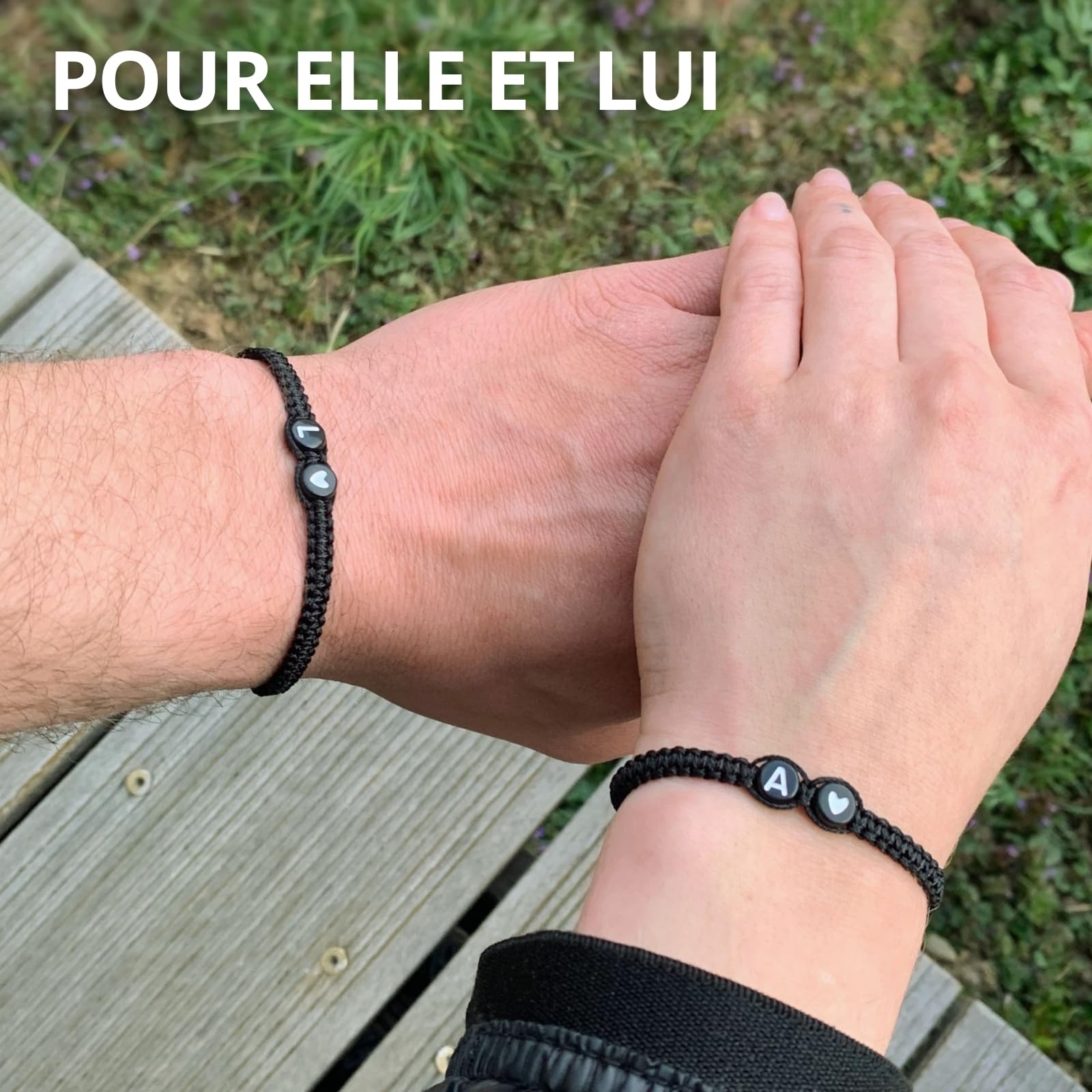 Bracelet avec Lettre et cœur pour amis et couples - Initial A-Z nom - Bracelet-d'amitié tressé pour femmes, hommes et enfants