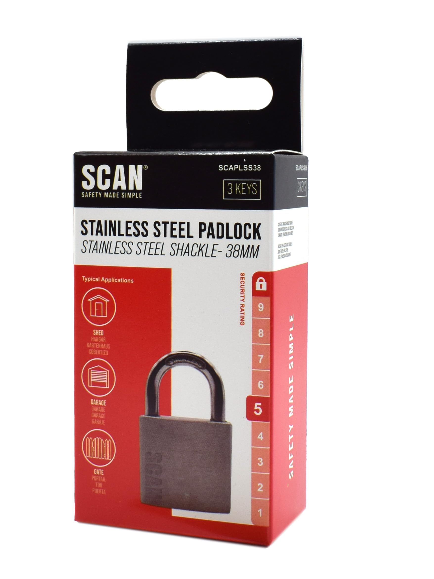 SCAN SCAPLSS38 Stainless Steel Padlock, Silver - Image 2