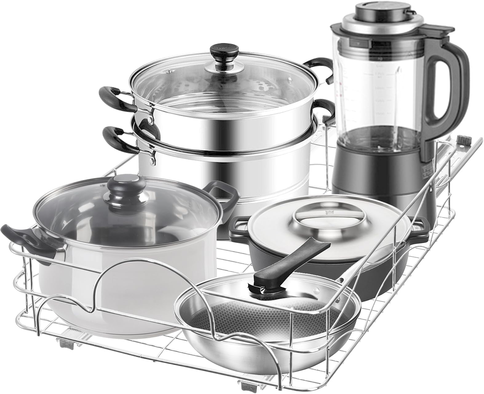 YOUEON Pull Out Cabinet Organizer, 42 x 32 x 8 cm Heavy Duty Pull Out Drawers for Kitchen, Requires at Least a 33 cm Cabinet Opening, Chrome Finish