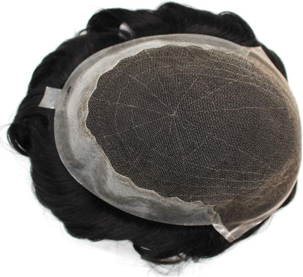 "Q6 Base" Custom Customized Men Human Hair System Replacement Toupee Hairpiece Installation Wig Prosthesis for Hair Loss Alopecia(7x9inch #1B Natural Black Color)