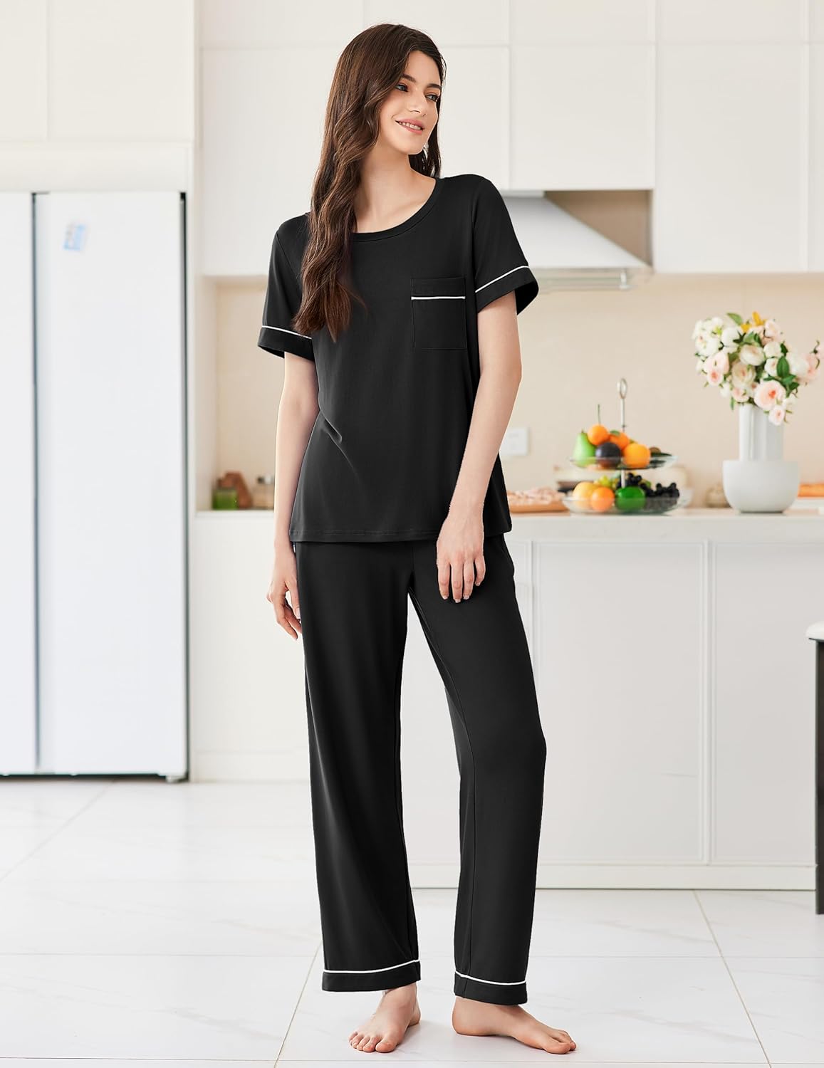 Ekouaer Womens Pajama Sets Short Sleeve Top and Pants 2 Piece Pjs Soft Sleepwear Comfy Lounge Set S-XXL - Image 3