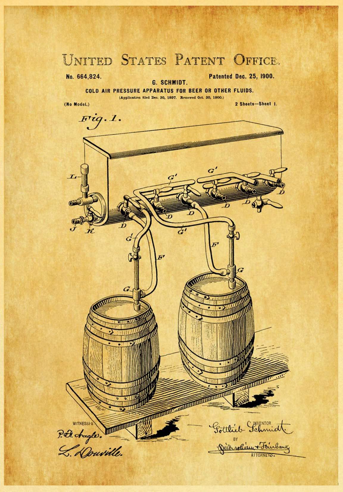 Tallenge - Keg Patent Drawing Poster - Extra Large Poster(Paper,18x24� inches, Multicolour)