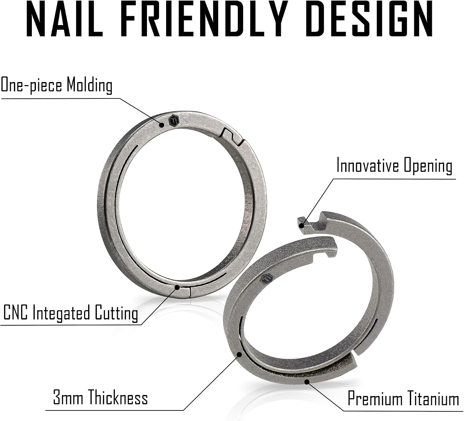 KeyUnity Titanium Side Pushing Key Ring, Quick Release Minimalist Split Keychain Ring for Carabiner, Car Keys & Home Keys