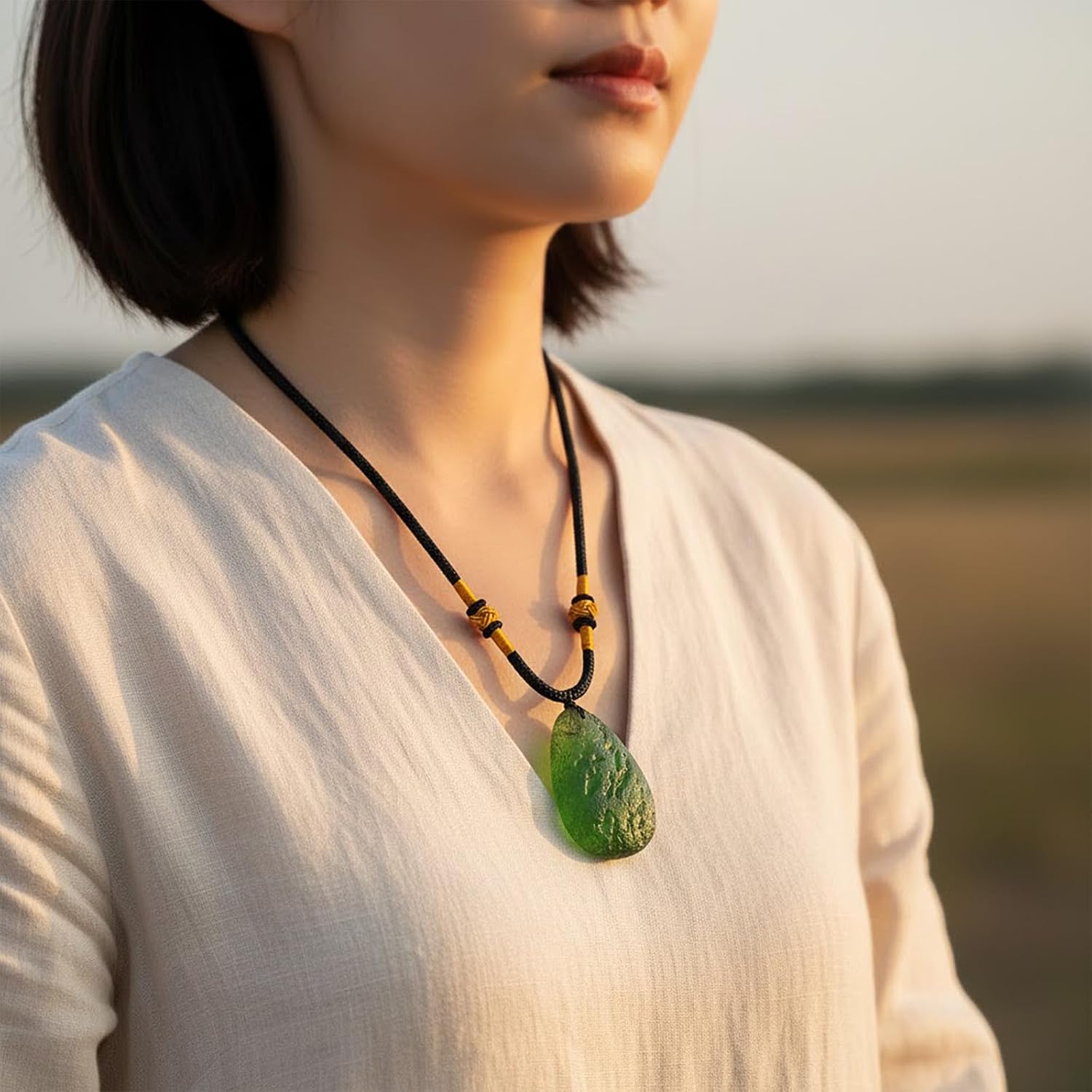 Moldavite Crystal Necklace Jewelry, Irregular Green Glass Necklace Czech Gemstone for Men Women, Unique Natural Healing Stone Meteorite Pendant, Adjustable Handmade Rope Chain,... - Image 7