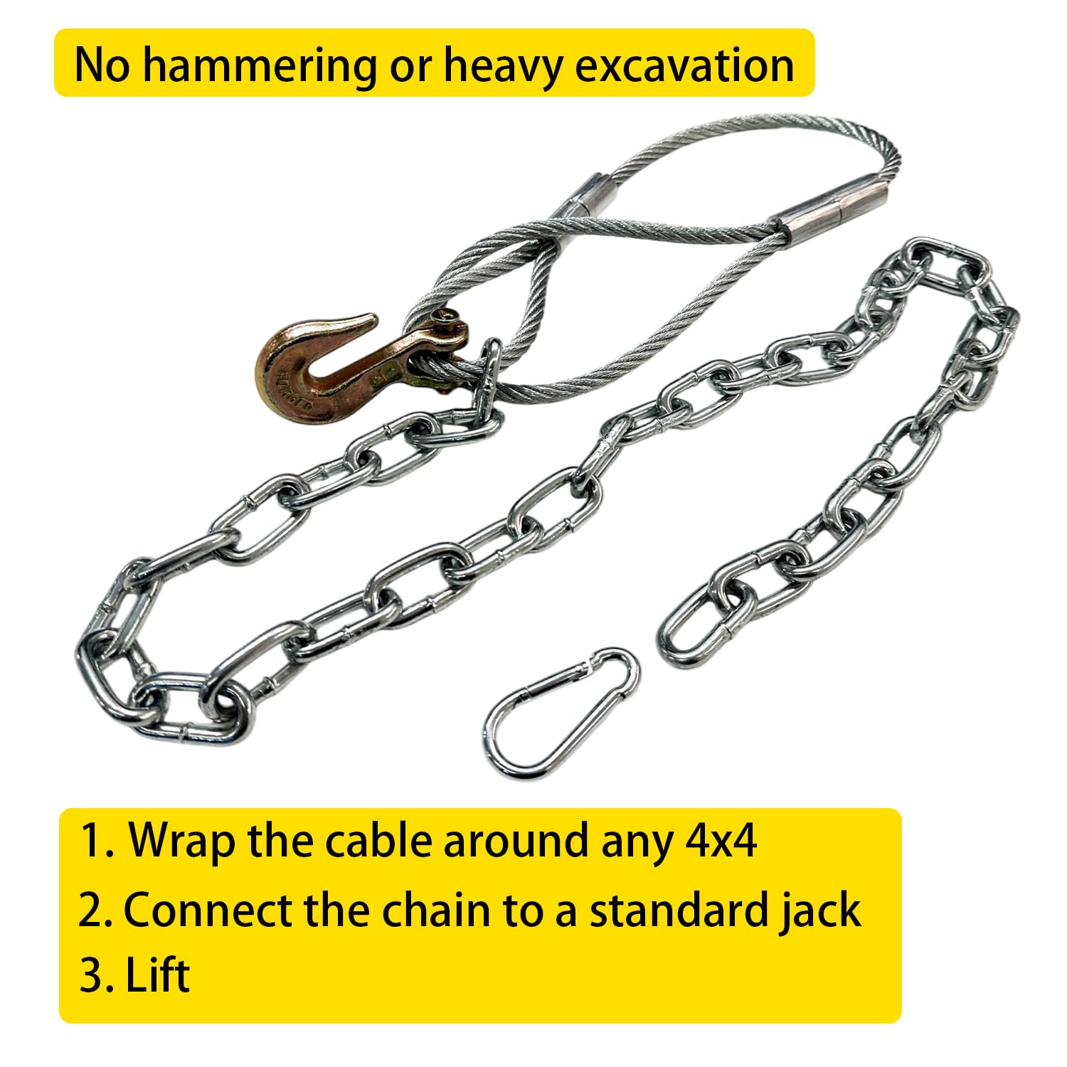Fence Post Puller with 5/16" Cable & 40" Chain - Upgraded Removal Tool Works with Jack or Lever to Effortlessly Extract 4x4, Broken, and Rotten Wood Posts for Fence Repair and Replacement