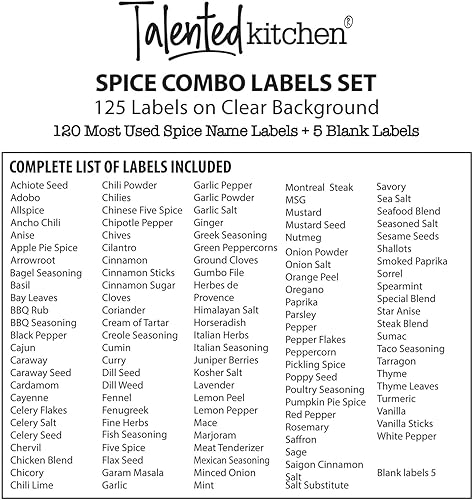 Miniatura 4 de Talented Kitchen Etiquetas adhesivas de especias para frascos y tapas, paquete de 125 unidades, rectangulares negras de 1.57 x 0.47 pulgadas,