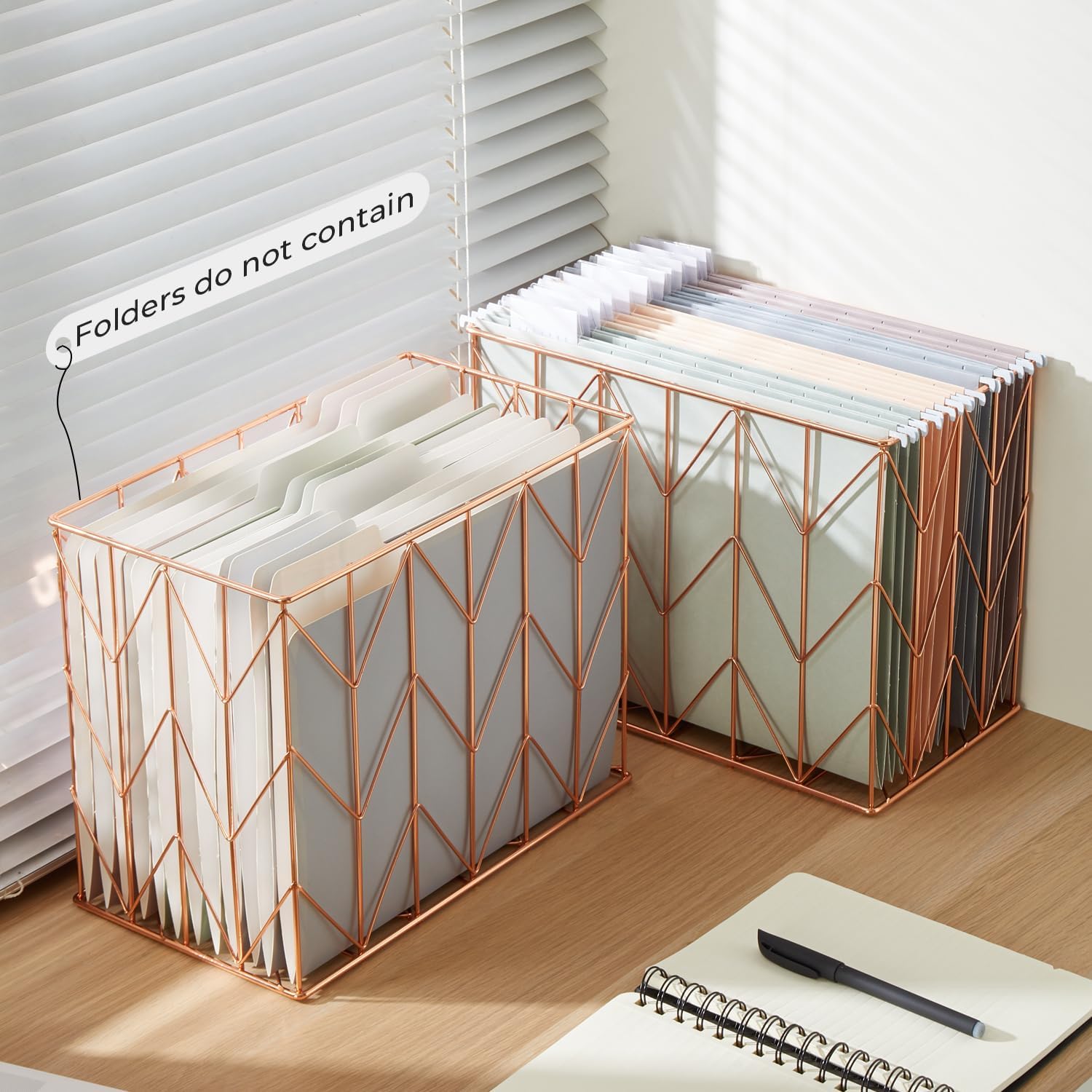 Y YOMA Hanging File Organizer, Letter Size Rose Gold Metal Desk File Crate Storage Basket for Home Office, 1 Pack