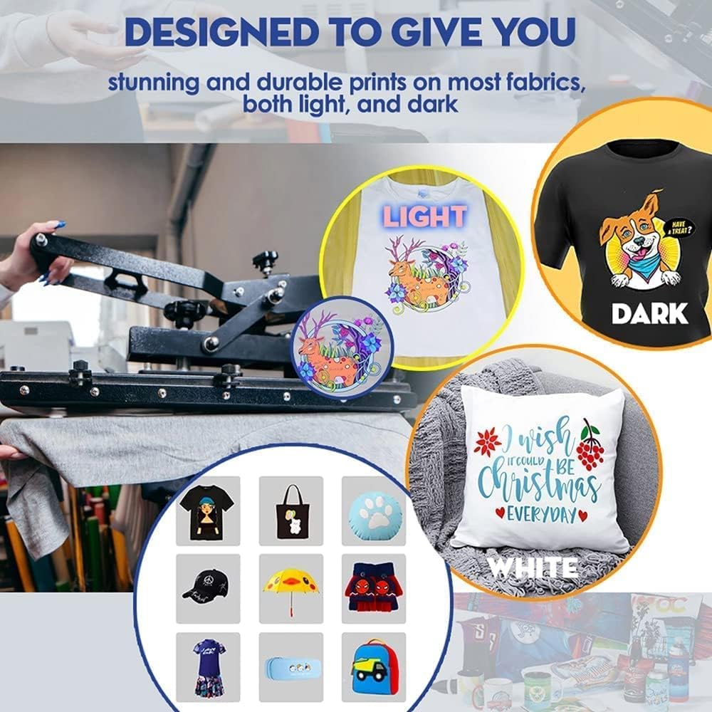 Cisinks Premium DTF Transfer Film 8.25"x11.75" - A4 Hot/Cold Peel 200 Sheets Matte Clear PreTreat PET Heat Transfer Paper for DIY Direct Print on All Fabric and Colors T-Shirts Textile