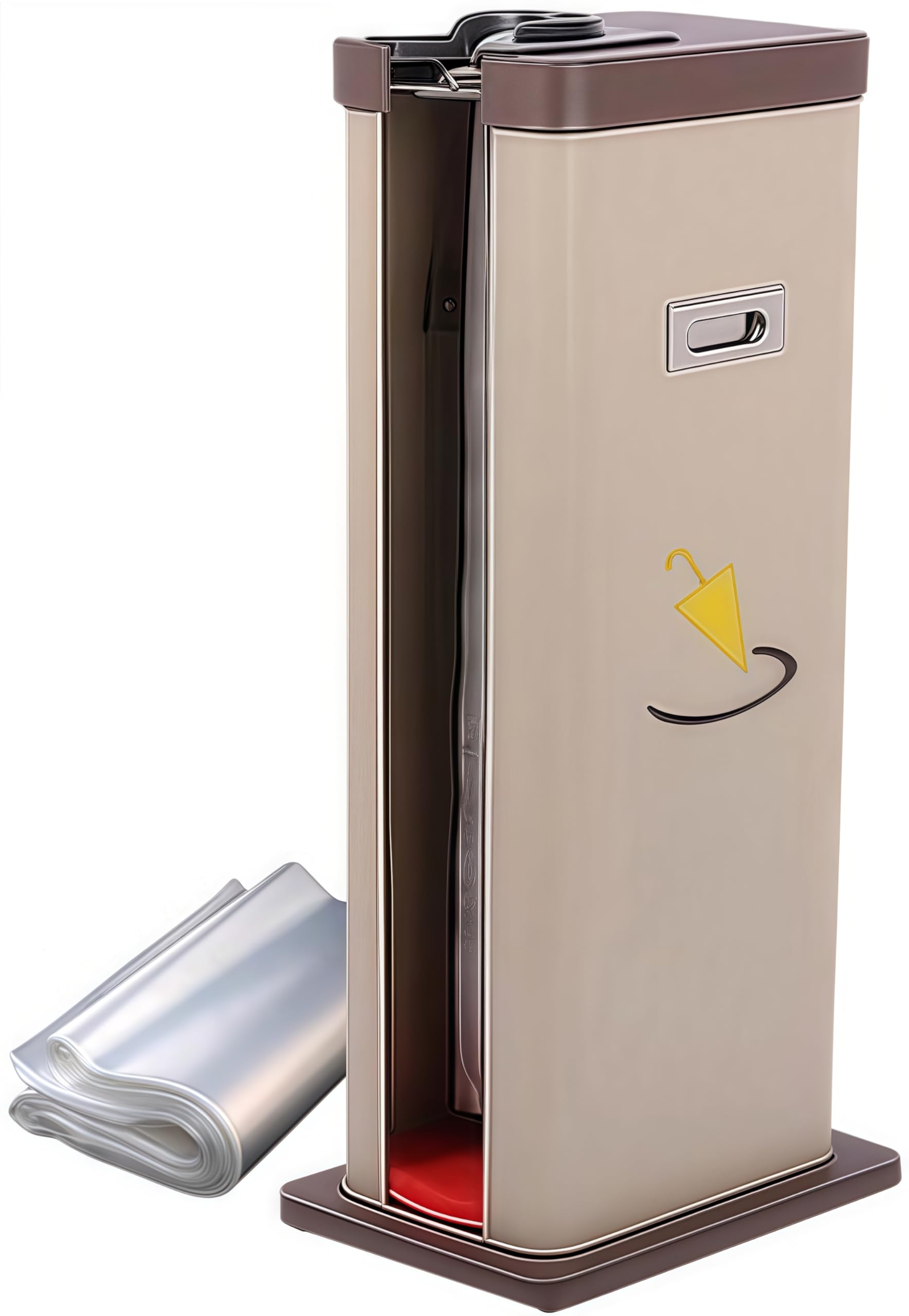EastEamily 傘袋スタンド 傘袋装着機 傘バッグ200枚付属 シングルヘッド 傘カバー 梱包機 傘袋サービス機 傘包装機械 スリム 長傘の包装に使用可能 電源不要 多機能 ショッピングモール ホテル レストランなどのシーンに最適(アプリコット)