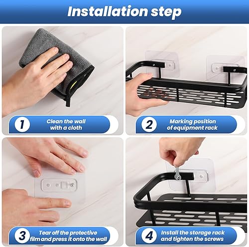 Miniatura 3 de lanlord Estante organizador de ducha montado en la pared, paquete de 2 estantes de ducha adhesivos de 12 pulgadas sin perforar, organizadores de