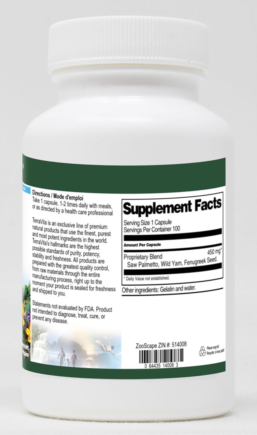 Fenugreek, Saw Palmetto and Wild Yam Formula - 450 mg (100 Capsules, ZIN: 514008) - 3 Pack