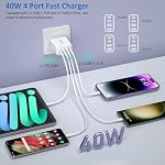 USB C Charger Block, 2 Pack 4-Port 40W USB C Wall Charger Plug Power Adpter Fast Charging Block with 6FT USB C Cable for iPhone 17/16/15/14/13/12 Pro/Pro Max/Plus,iPad,Galaxy S25/S24/S23/S22,Tablets