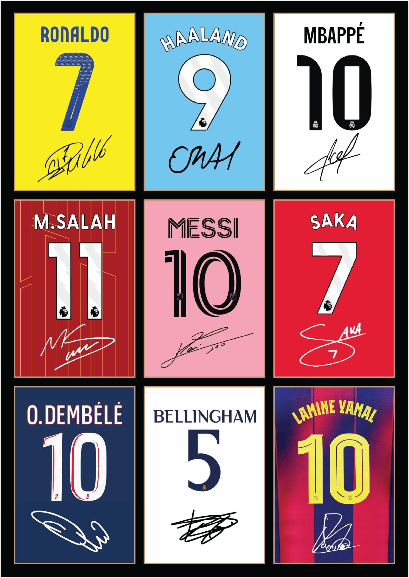 Icons Wall Art Bellingham Messi Ronaldo Mbappe Lamine Yamal Salah Dembele Saka Signed A4 Printed Photo Picture Display Gift For Football Fans Digitally Reproduced Signature Unframed