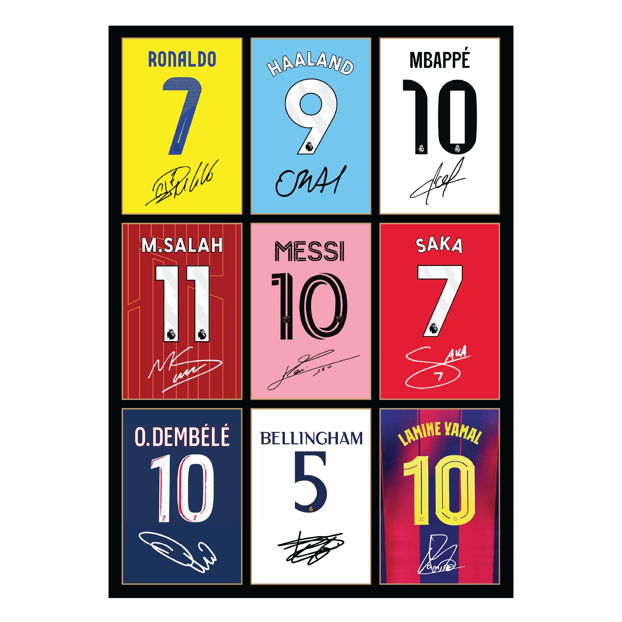 Icons Wall Art Bellingham Messi Ronaldo Mbappe Lamine Yamal Salah Dembele Saka Signed A4 Printed Photo Picture Display Gift For Football Fans Digitally Reproduced Signature Unframed