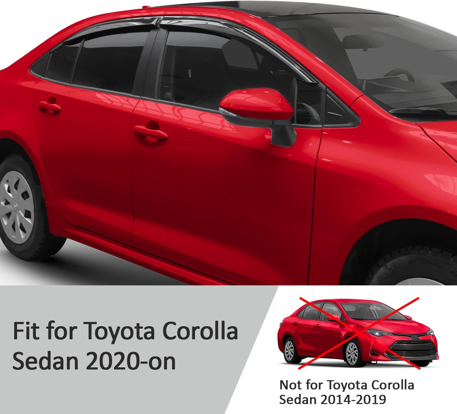 Voron Glass Tape-on Extra Durable Rain Guards for Toyota Corolla 2020-2026 Sedan, Window Deflectors, Vent Window Visors, 4 Pieces - 100791